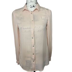 H&M light sheer pink flowy long sleeve blouse, Size‎ 4